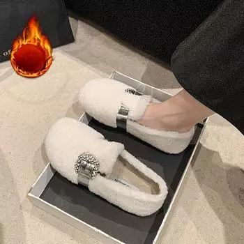 Женские зимние сапоги на плоской подошве с кристаллами, короткие, плюшевые, модные, новые, хлопковые, трендовые, зимние, дизайнерские, с пряжкой, теплые, женские ботинки 35 красный