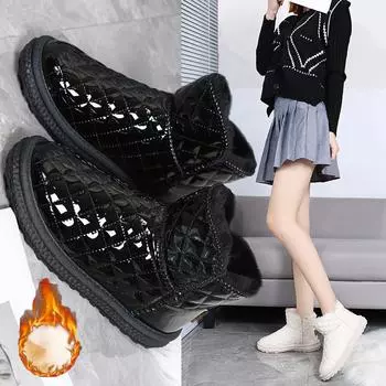 Женские зимние сапоги на плюшевой и утолщенной зимней толстой подошве, теплая женская хлопчатобумажная обувь со зимними ботинками 36 чёрный