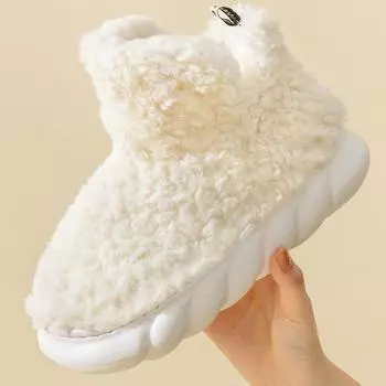 Женские зимние сапоги на толстой подошве с ощущением ног. Теплая и плюшевая толстая и нескользящая хлопковая обувь для домашнего использования. Теплая и плюшевая обувь из хлопка для женской верхней одежды. 35-36 белый