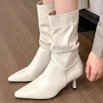 Женские зимние сапоги на высоком каблуке с острым носком, сексуальные кожаные туфли, женские зимние модные ботинки «Челси», трендовые готические сапоги Zapatos Lady 35