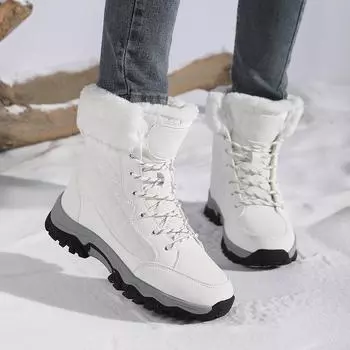 Женские зимние сапоги Plus Snow Boots Casual Suede Medium Warm High Top Cotton Shoes Large Antislips Solid Color Strap Up Rope 36 белый