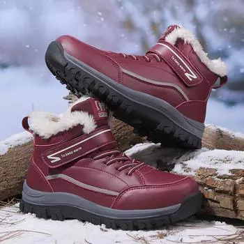 Женские зимние сапоги Plus Velvet Snow Boots Casual PU на шнуровке, теплые, хлопковые, для улицы, пара, большие, средние, толстые, нескользящие, спортивная обувь 36-45 39 чёрный