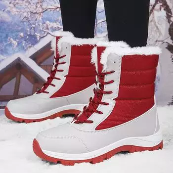 Женские зимние сапоги Plus Velvet Snow Boots Casual Canvas Boosted, теплые, на шнуровке, из хлопка, большие, высокие, толстые, нескользящие, спортивные туфли 36-42 36 белый