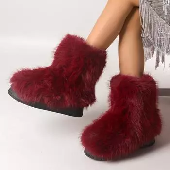 Женские зимние сапоги, пушистые, из искусственного меха, теплые, зимние сапоги, женские, роскошные, модные, меховые, ботильоны для женщин, botas de mujer 36