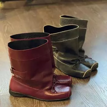 Женские зимние сапоги с бантом и квадратным носком на плоской подошве, дизайнерская обувь, модные зимние мотоциклетные сапоги, трендовое платье Zapatillas Mujer 35