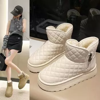 Женские зимние сапоги с меховой подкладкой для зимы, новый стиль, круглый носок, пушистая подошва, короткие сапоги с меховой отделкой 36