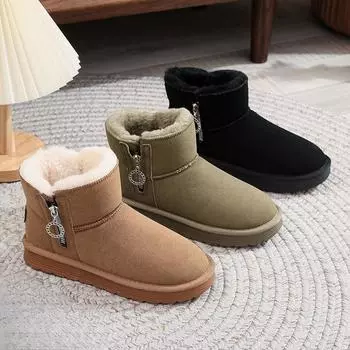 Женские зимние сапоги с подкладкой из искусственного меха, ботильоны из искусственной замши на платформе с молнией, теплые плюшевые, удобные, нескользящие, короткие ботинки для женщин 35 малиновый