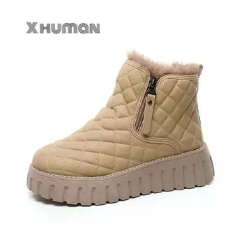 Женские зимние сапоги с подкладкой, новые зимние хлопковые износостойкие нескользящие на толстой подошве, теплые универсальные утолщенные короткие туфли с подошвой типа «маффин» 36 чёрный