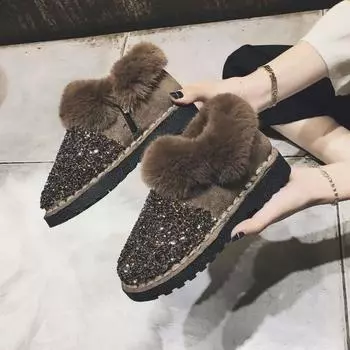 Женские зимние сапоги, сексуальные туфли с круглым носком для женщин, элегантные со стразами и низким каблуком, плюс теплые противоскользящие ботинки Y2k по акции Gyaru Pu 35