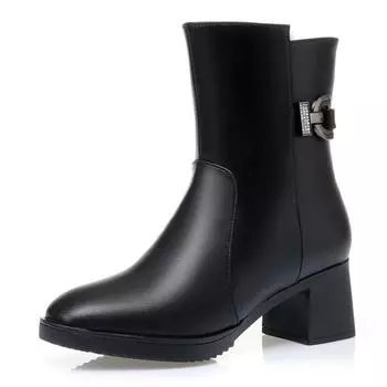 Женские зимние сапоги, теплые шерстяные модные платья, женские полусапожки на нескользящем каблуке, женские средние сапоги 35