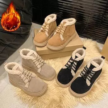 Женские зимние сапоги Теплые удобные сапоги для женщин Хлопковые короткие сапоги на платформе с ремешком Женская обувь Зимняя женская обувь 35 хаки