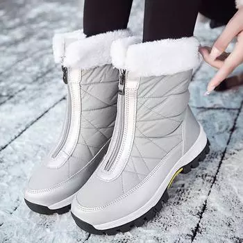 Женские зимние сапоги Водонепроницаемые ботинки Нескользящая обувь Зимняя плюшевая бархатная теплая хлопчатобумажная обувь Зимние сапоги на молнии Ботильоны Уличные сапоги Женские большие 42 белый
