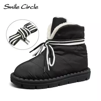 Женские зимние сапоги, водонепроницаемые нейлоновые зимние теплые плюшевые ботильоны на шнуровке