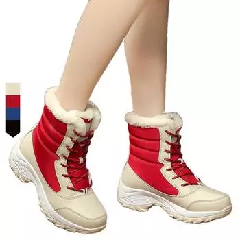 Женские зимние сапоги, водонепроницаемые нескользящие зимние ботинки, водонепроницаемая теплая обувь на платформе на толстом меху, большие размеры 36 чёрный