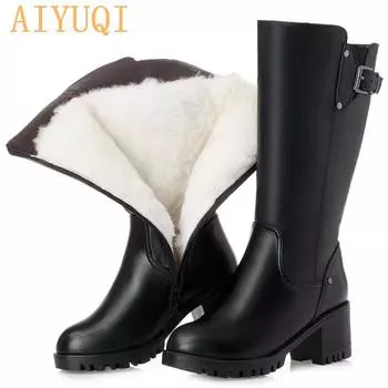 Женские зимние сапоги, женские мотоциклетные ботинки из натуральной кожи, теплые шерстяные трендовые высокие женские сапоги 35
