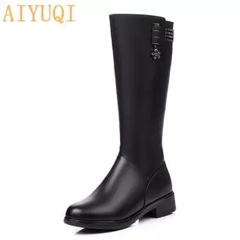 Женские зимние сапоги, женские сапоги из натуральной кожи, женские длинные сапоги, теплая женская модная обувь на шерстяной подкладке 35