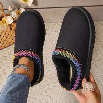 Женские зимние сапоги, зимние новые теплые толстые подошвы без каблука, покрытые волосами, полутапочки из хлопка, теплые сапоги из кашемира для женщин 36 чёрный