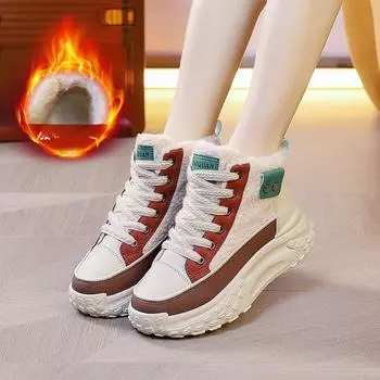 Женские зимние сапоги, зимние плюшевые теплые туфли, модные, устойчивые к холоду, на толстой подошве, со шнуровкой, увеличивающие рост, нескользящие хлопковые сапоги 40 красный