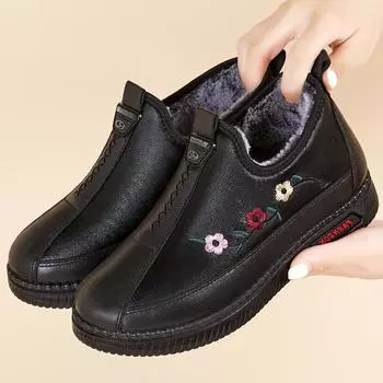 Женские зимние сапоги, зимние водонепроницаемые, плюс бархатные, теплые, меховые, ботильоны, женские, без застежек, повседневные, хлопковые, ботинки для мам 35 чёрный