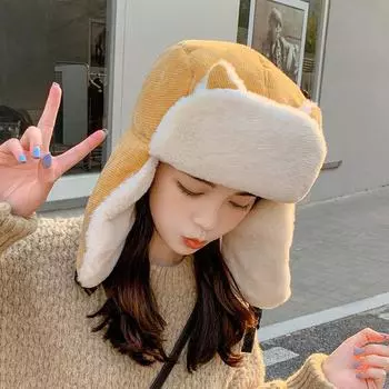 Женские зимние шапки-бомберы с милыми кошачьими ушками, модная кепка-ушанка-авиатор, уличная лыжная шапка-ушанка с пряжкой One average size