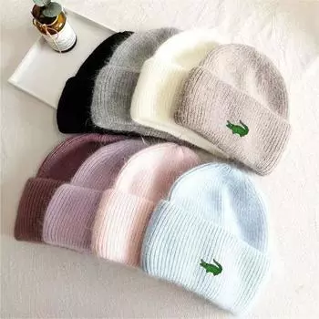 Женские зимние шапки CARTELO, теплые, ангорский мех кролика, шерсть, вязаная шапка-бини, плотные, модные, однотонные, лыжные шапки, капот one size чёрный