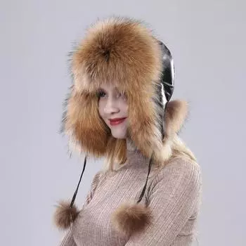 Женские зимние шапки из натурального лисьего меха, уличная теплая шапка из овчины, женская толстая шапка из 100% натурального меха Adjustable 52cm-60cm против вспышки белого