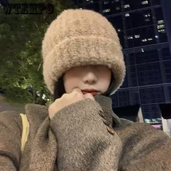 Женские зимние шапки, утепленные вязаные шапки с защитой ушей и ворсом, шерстяные шапки, мягкая теплая шапка One Size коричневый