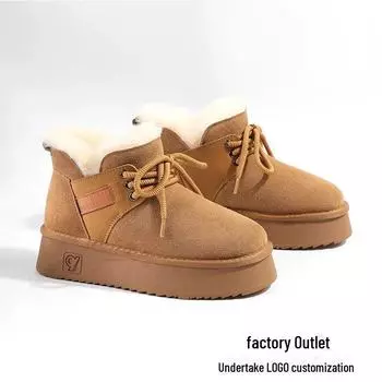 Женские зимние шерстяные сапоги 2024 года с толстой подошвой и теплым мехом 38