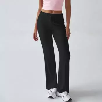Женские зимние спортивные штаны, однотонные повседневные брюки, женские флисовые спортивные штаны, широкие прямые брюки L чёрный