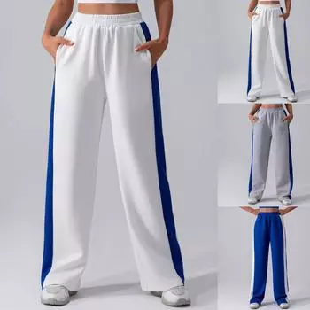 Женские зимние спортивные штаны, однотонные повседневные брюки, женские флисовые спортивные штаны, широкие прямые брюки S белый