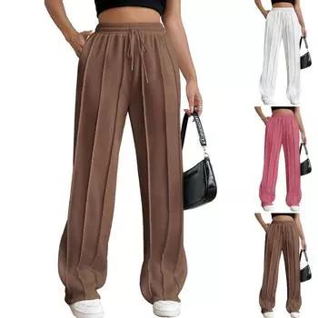 Женские зимние спортивные штаны, однотонные повседневные брюки, женские флисовые спортивные штаны, широкие прямые брюки S