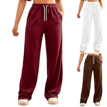 Женские зимние спортивные штаны, однотонные повседневные брюки, женские флисовые спортивные штаны, широкие прямые брюки L кофейный