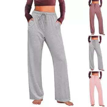 Женские зимние спортивные штаны, однотонные повседневные брюки, женские флисовые спортивные штаны, широкие прямые брюки S чёрный