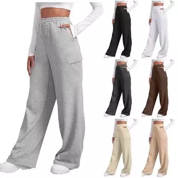 Женские зимние спортивные штаны, однотонные повседневные брюки, женские флисовые спортивные штаны, широкие прямые брюки M бежевый