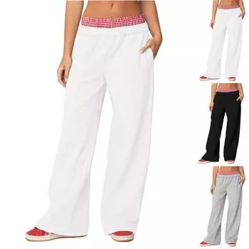 Женские зимние спортивные штаны, однотонные повседневные брюки, женские флисовые спортивные штаны, широкие прямые брюки XS чёрный