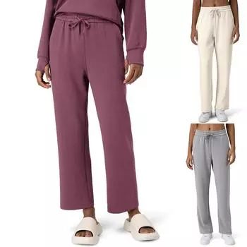 Женские зимние спортивные штаны, однотонные повседневные брюки, женские флисовые спортивные штаны, широкие прямые брюки S бежевый