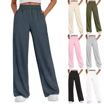 Женские зимние спортивные штаны, однотонные повседневные брюки, женские флисовые спортивные штаны, широкие прямые брюки L армия зеленый