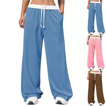 Женские зимние спортивные штаны, однотонные повседневные брюки, женские флисовые спортивные штаны, широкие прямые брюки L коричневый