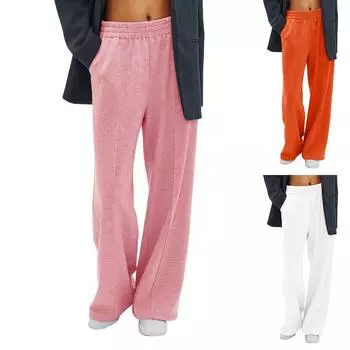 Женские зимние спортивные штаны, однотонные повседневные брюки, женские флисовые спортивные штаны, широкие прямые брюки L оранжевый