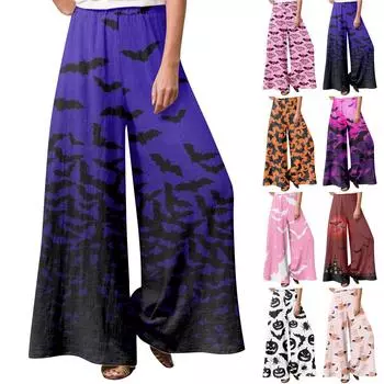 Женские зимние спортивные штаны с принтом на Хэллоуин Повседневные брюки Женские флисовые спортивные штаны Широкие прямые брюки XXL