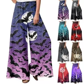 Женские зимние спортивные штаны с принтом на Хэллоуин Повседневные брюки Женские флисовые спортивные штаны Широкие прямые брюки XXL