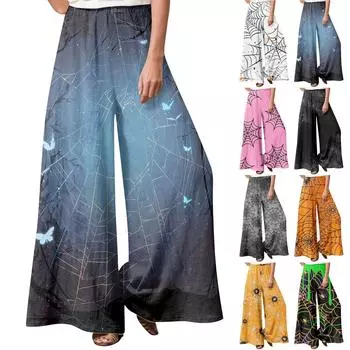 Женские зимние спортивные штаны с принтом на Хэллоуин Повседневные брюки Женские флисовые спортивные штаны Широкие прямые брюки L синий
