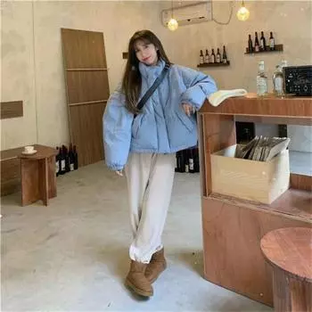 Женские зимние стеганые куртки с длинным рукавом и застежкой-молнией, с карманами, мешковатые короткие пуховики, повседневные стеганые теплые пальто для улицы S