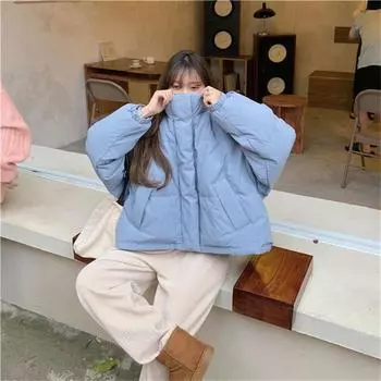 Женские зимние стеганые куртки с длинным рукавом и застежкой-молнией, с карманами, мешковатые короткие пуховики, повседневные стеганые теплые пальто для улицы S синий