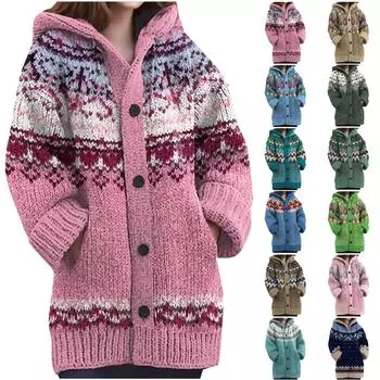 Женские зимние свитера, пальто на пуговицах с капюшоном, трикотажные толстовки с капюшоном, свободные теплые куртки с длинным рукавом, верхняя одежда L армия зеленый