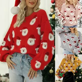 Женские зимние свитера с принтом Санта-Клауса, джемпер, рождественский свитер, вязаный пуловер, модный M чёрный