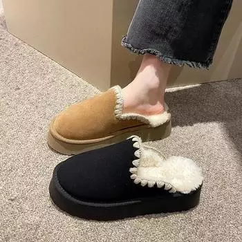 Женские зимние тапочки для дома, плюшевые, теплые, удобные, нескользящие, хлопковые туфли, модная повседневная обувь, роскошный отпуск 2024 39 малиновый