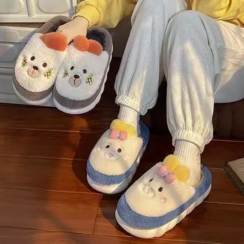 Женские зимние тапочки для дома, повседневные, кавайные, с рисунком из мультфильмов, пушистые, теплые, удобные, на плоской подошве, комнатная обувь 36-37 розовый