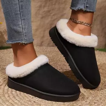 Женские зимние тапочки из бархата и хлопка 2024: Толстые, теплые, нескользящие зимние ботинки для использования на открытом воздухе и дома 38