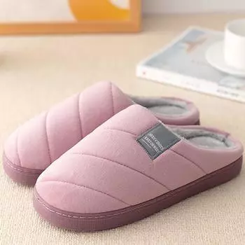 Женские зимние тапочки из флока в полоску, удобная домашняя обувь, короткие плюшевые меховые тапочки, женская домашняя милая хлопковая обувь 5 розовый